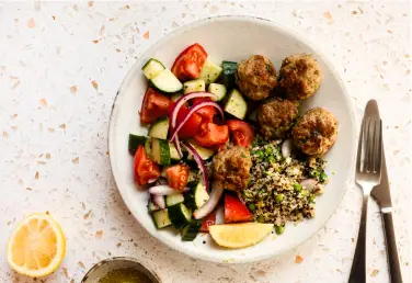 Greek meatballs with quinoa feta pilaf