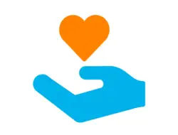 a blue hand holding a heart