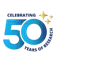 a logo with blue letters and stars